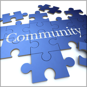 Jigsaw puzzle with the word "Community" on it.